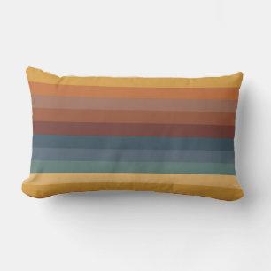 TEAL BLUE GREEN BROWN RED GOLD STRIPES LUMBAR PILLOW