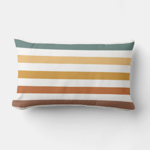 TEAL BLUE GREEN BROWN RED GOLD STRIPES LUMBAR PILLOW