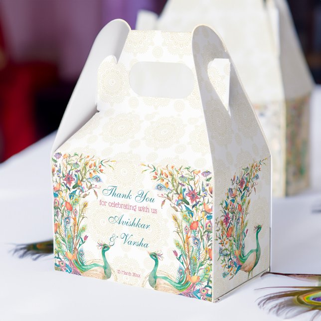 Teal blue green cerise floral peacock favor box (Teal blue green cerise floral peacock favor box)