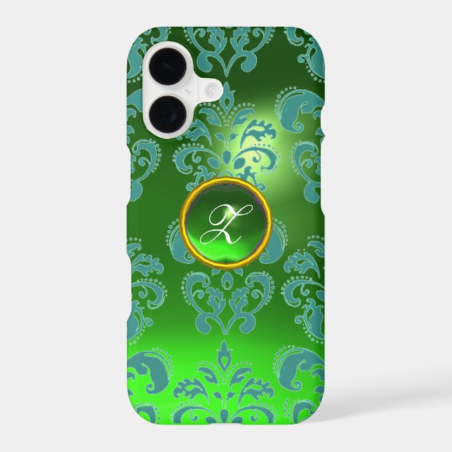 TEAL BLUE GREEN DAMASK GEMSTONE MONOGRAM (Back)
