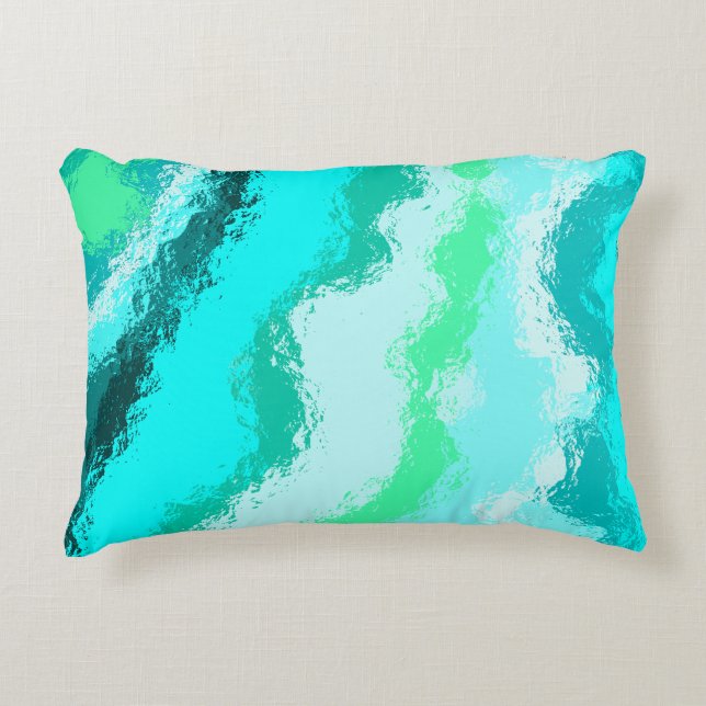 Teal Blue Green Expressive Painterly Pattern Accent Pillow (Front)