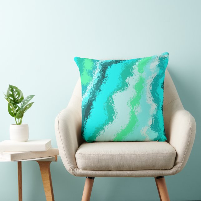 Teal Blue Green Expressive Painterly Pattern Throw Pillow (Chair)