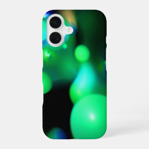 TEAL BLUE GREEN FRACTAL BUBBLES IN BLACK iPhone 16 CASE