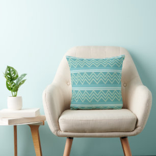 Teal Blue Green Geometric Chevron  Throw Pillow