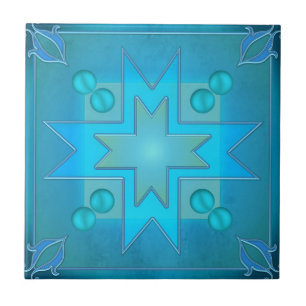Teal Blue Green Geometric Design Bathroom Tile