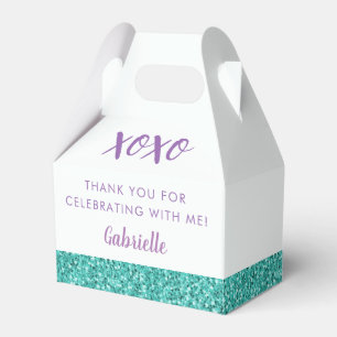 Teal Blue Green Glitter Modern Birthday Mitzvah Favor Box