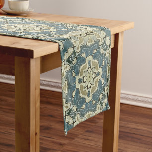Teal Blue Green Grey Ochre Hip Bohemian Bali Art Medium Table Runner