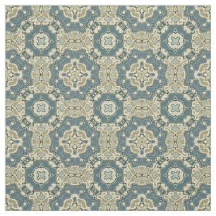 Teal Blue Green Grey Ochre Hip Orient Bali Art Fabric