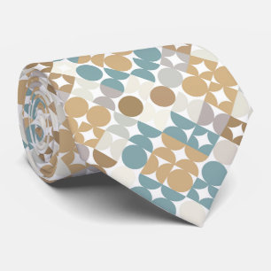 Teal Blue Green Grey Taupe Beige Art Pattern Tie