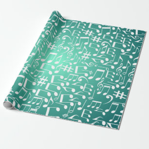 Teal Blue Green Ocean Hues Music Notes Wrapping Paper
