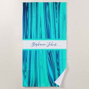 Teal Blue Green Ocean Wave Abstract Monograms Cool Beach Towel