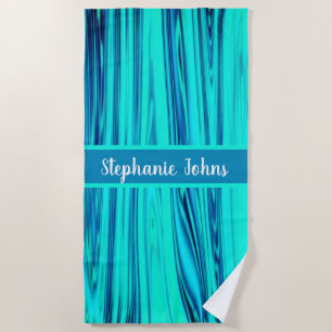 Teal Blue Green Ocean Wave Abstract Monograms Cute Beach Towel