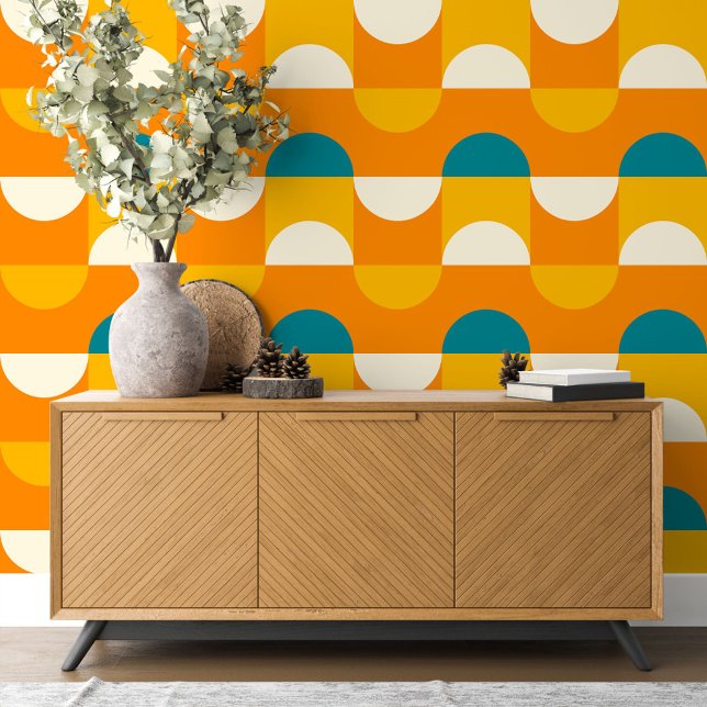 Teal Blue Green Orange Ivory Circles Art Pattern Wallpaper (Creator Uploaded)