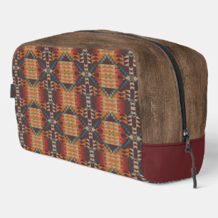 Teal Blue Green Orange Red Taupe Beige Tribal Art Dopp Kit