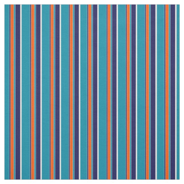 Teal Blue Green Orange White Stripes Art Pattern Fabric (Swatch)