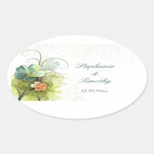 Teal blue green + peach floral wedding stickers