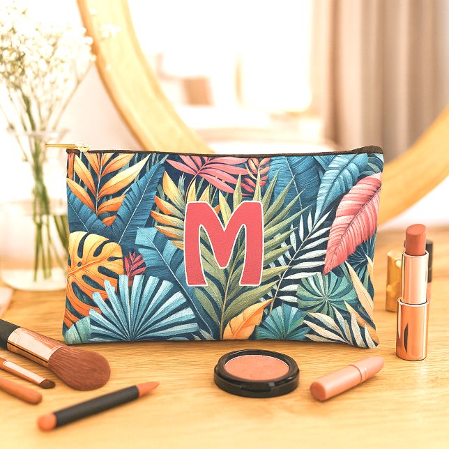 Teal Blue Green Pink Orange Leaves Art Pattern Accessory Pouch (Creator Uploaded)