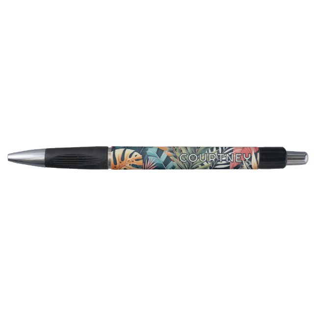 Teal Blue Green Pink Orange Leaves Art Pattern Pen (Front)