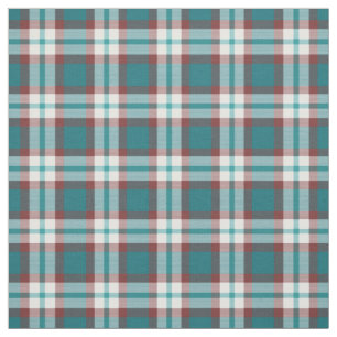 Teal Blue Green Red White Tartan Squares Pattern Fabric