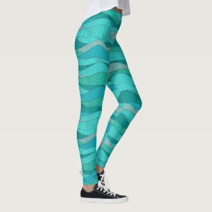 Teal Blue Green Sea Waves Leggings