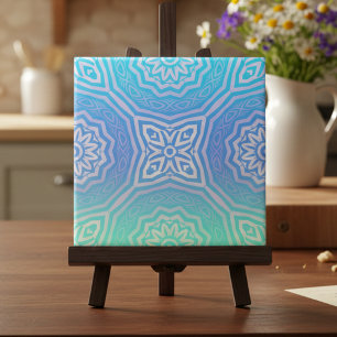 Teal Blue Green Silver Ombre Arabesque Geometric  Tile