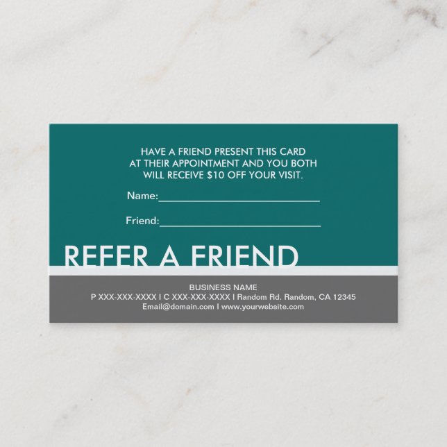 Teal blue green simple refer a friend cards (Front)
