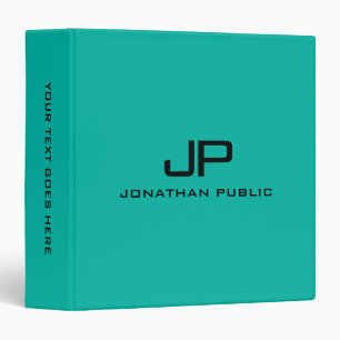 Teal Blue Green Solid Colour Monogram Name Templat Binder