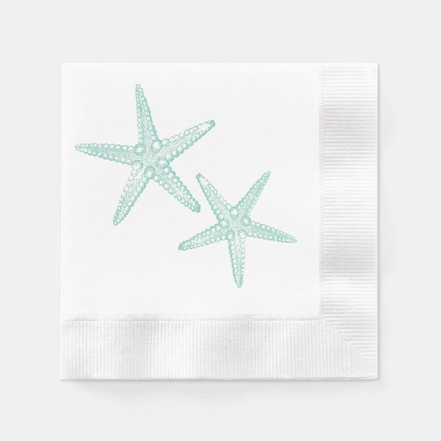 Teal Blue Green Starfish Paper Napkin (Front)