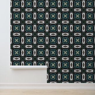 Teal Blue Green Taupe Brown Bohemian Tribe Art Wallpaper