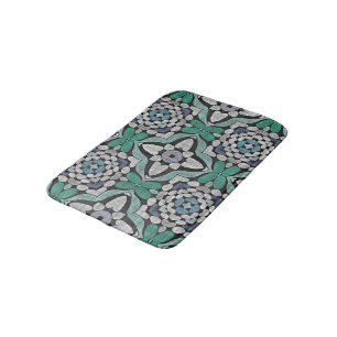 Teal Blue Green Turquoise Ornate Ethnic Art Motif Bath Mat