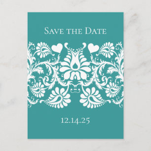 Teal Blue Green Vintage Damask Aqua Change Colour Announcement Postcard