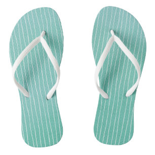 Teal Blue Green Watercolor with White Stripes Flip Flops