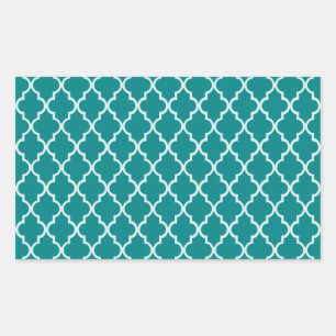 Teal Blue-Green White Moroccan Quatrefoil Pattern Sticker