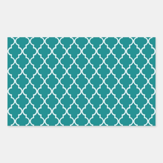 Teal Blue-Green White Moroccan Quatrefoil Pattern Sticker (Front)