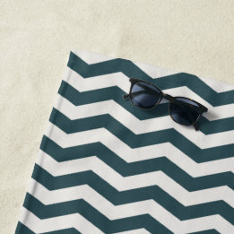 Teal blue green zig zag stripe geometric beach towel