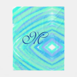 Teal blue greenwatercolor lines add your monogram  fleece blanket
