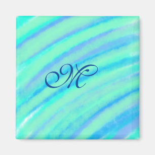 Teal blue greenwatercolor lines add your monogram  magnet