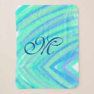 Teal blue greenwatercolor lines add your monogram  sherpa blanket