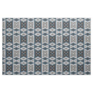 Teal Blue Grey Black Eclectic Ethnic Look Fabric
