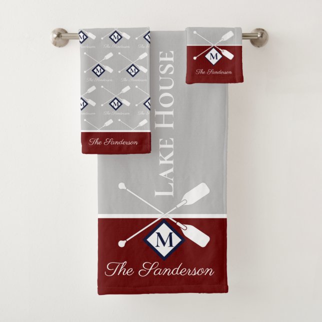  Teal Blue Grey Monogram Lake House Nautical  Bath Bath Towel Set (Insitu)