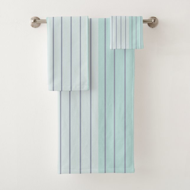 Teal Blue Grey Stripes Bath Towel Set (Insitu)