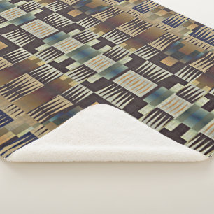 Teal Blue Grey Tan Taupe Brown Tribal Art Pattern Sherpa Blanket