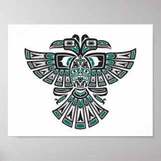 Teal Blue Haida Two Headed Spirit Bird on White Poster