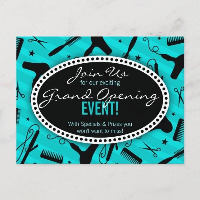 Teal Blue Hair Salon Grand Opening Postcard (Front)