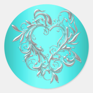 Teal Blue Heart Envelope Seal Party Favour Labels