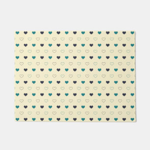 Teal & Blue Heart Pattern on Cream Background Doormat