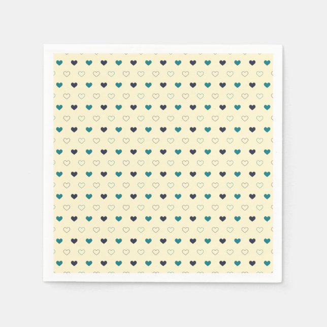 Teal & Blue Heart Pattern on Cream Background Napkin (Front)