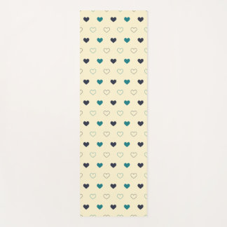 Teal & Blue Heart Pattern on Cream Background Yoga Mat