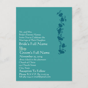 Teal Blue Hearts Wedding Invitation Postcard