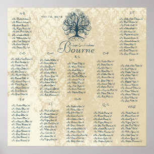 Teal Blue Ivory Swirl Tree 150 guests alphabetical Poster